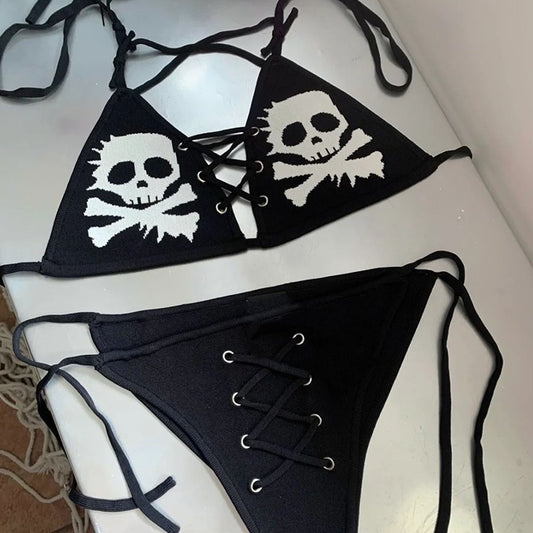 B- Maillot de bain Women's Gothic Goth Punk Skull Bikini Set