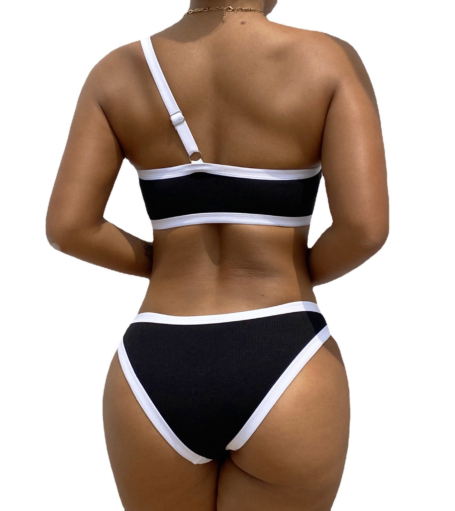B- Maillot de bain Single Shoulder Strap Sexy Tight Bikini Swimsuit